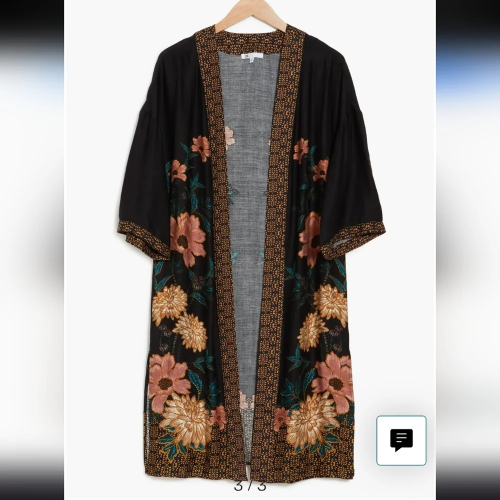 DR2 NWOT Floral Kimono Robe Black and Gold Pink Summer Spring Small One Size - Picture 2 of 7